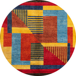 Round Machine Washable Abstract Dark Almond Brown Rug, wshabs4200