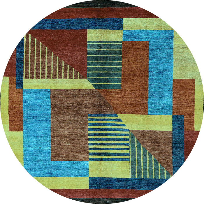 Round Machine Washable Oriental Light Blue Modern Rug, wshabs4200lblu