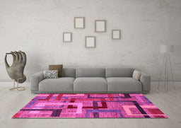 Machine Washable Oriental Pink Modern Rug in a Living Room, wshabs4201pnk