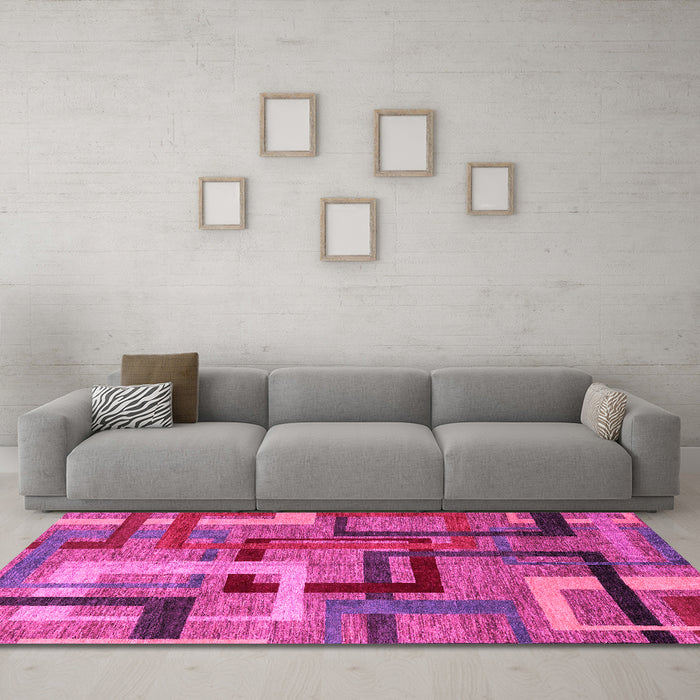 Machine Washable Oriental Pink Modern Rug in a Living Room, wshabs4201pnk