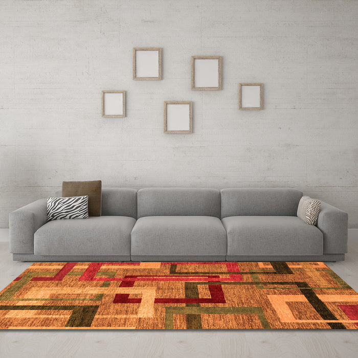 Machine Washable Oriental Orange Modern Area Rugs in a Living Room, wshabs4201org