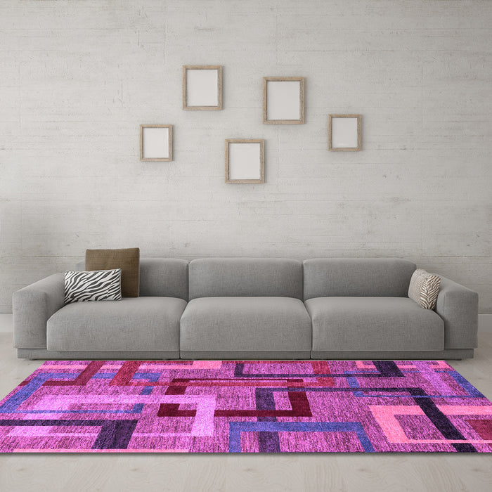 Machine Washable Oriental Purple Modern Area Rugs in a Living Room, wshabs4201pur
