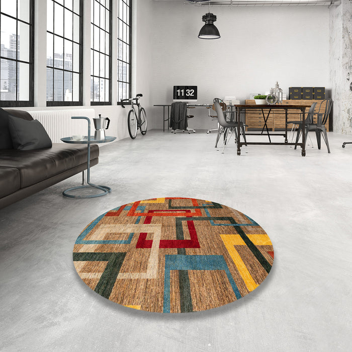 Round Abstract Red Oriental Rug in a Office, abs4201