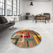 Round Abstract Red Oriental Rug in a Office, abs4201