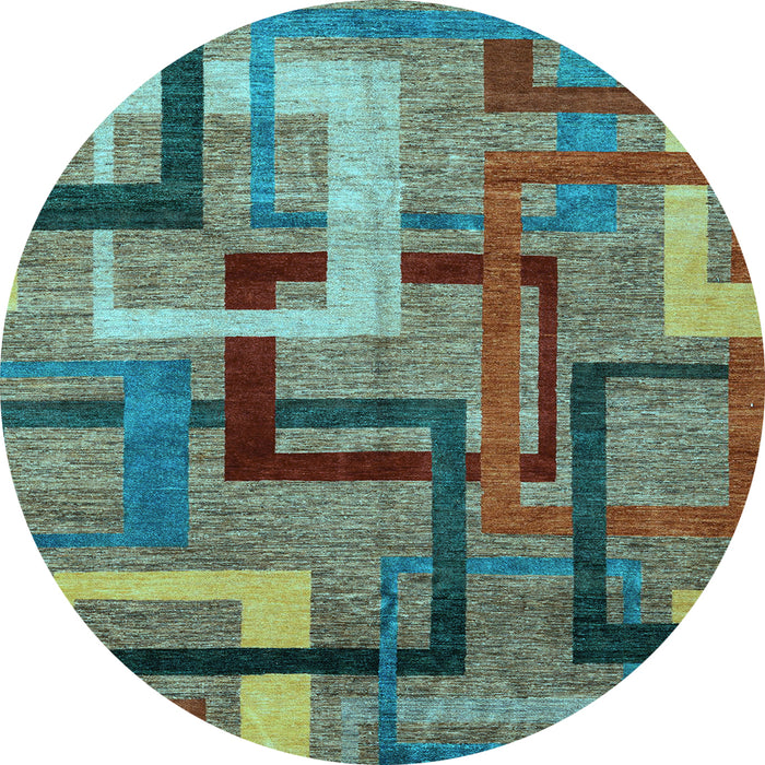 Round Machine Washable Oriental Light Blue Modern Rug, wshabs4201lblu