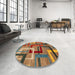Round Machine Washable Abstract Tomato Red Rug in a Office, wshabs4201
