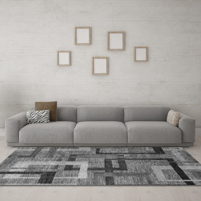 Machine Washable Oriental Gray Modern Rug in a Living Room,, wshabs4201gry