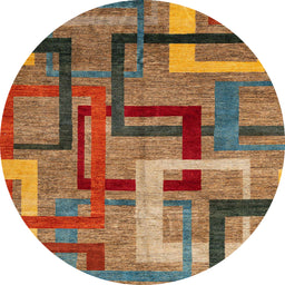 Round Machine Washable Abstract Tomato Red Rug, wshabs4201