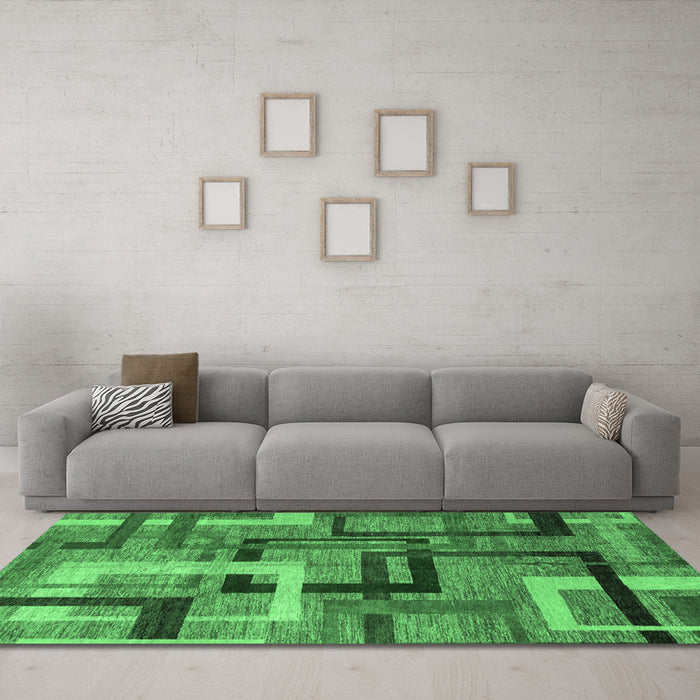 Machine Washable Oriental Emerald Green Modern Area Rugs in a Living Room,, wshabs4201emgrn