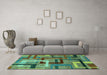 Machine Washable Oriental Turquoise Modern Area Rugs in a Living Room,, wshabs4201turq