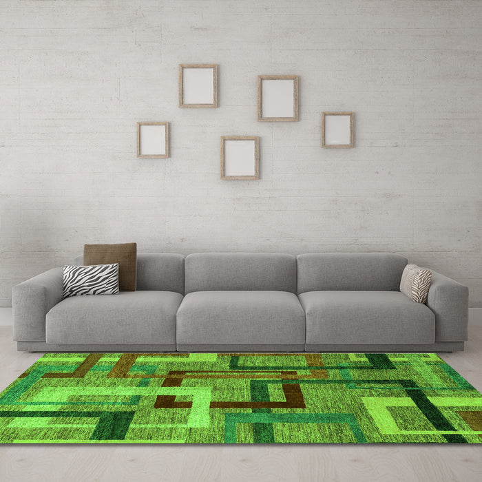 Machine Washable Oriental Green Modern Area Rugs in a Living Room,, wshabs4201grn