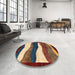 Round Machine Washable Abstract Vermilion Red Rug in a Office, wshabs4202
