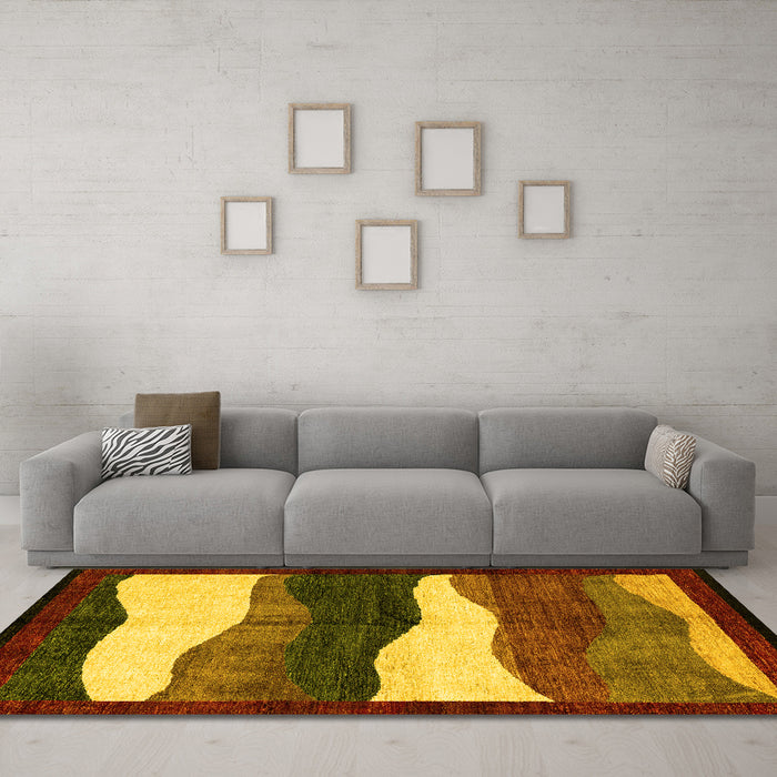 Machine Washable Oriental Yellow Modern Rug in a Living Room, wshabs4202yw