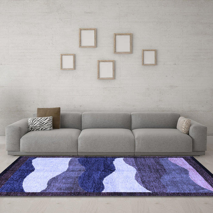 Machine Washable Oriental Blue Modern Rug in a Living Room, wshabs4202blu