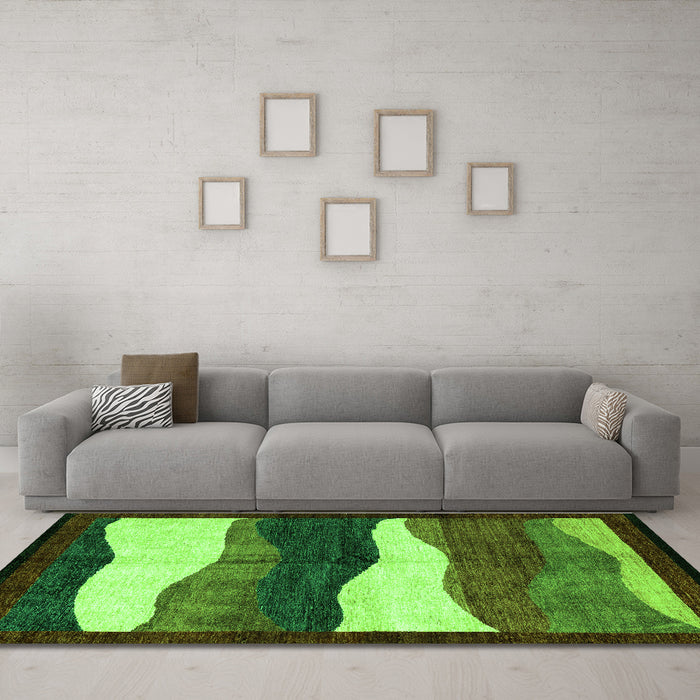 Machine Washable Oriental Green Modern Area Rugs in a Living Room,, wshabs4202grn