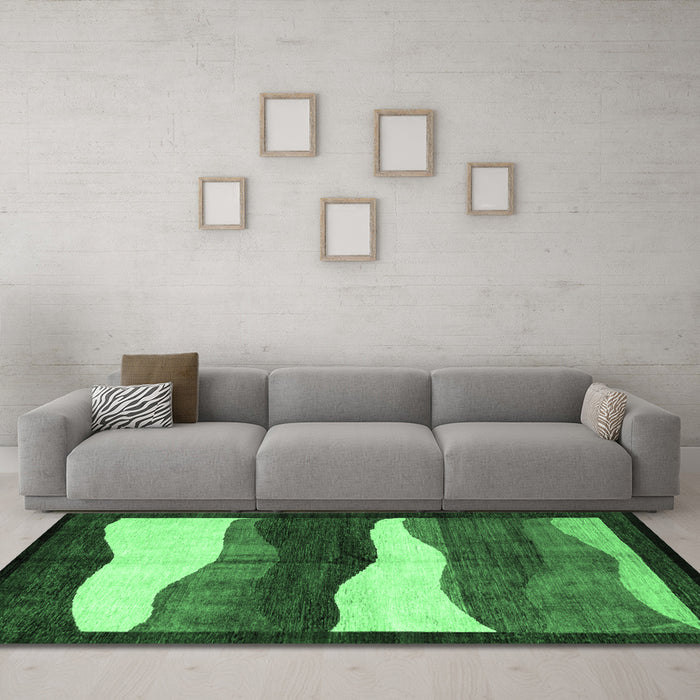 Machine Washable Oriental Emerald Green Modern Area Rugs in a Living Room,, wshabs4202emgrn