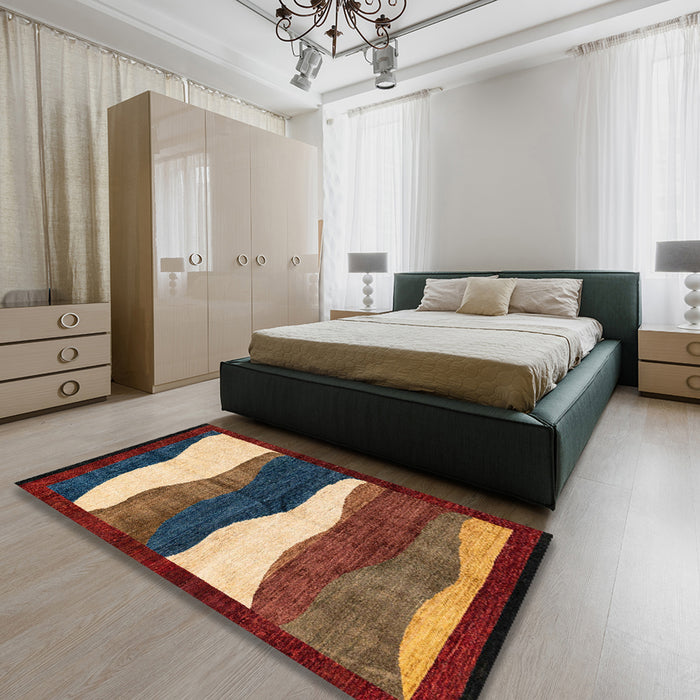 Machine Washable Abstract Vermilion Red Rug in a Bedroom, wshabs4202