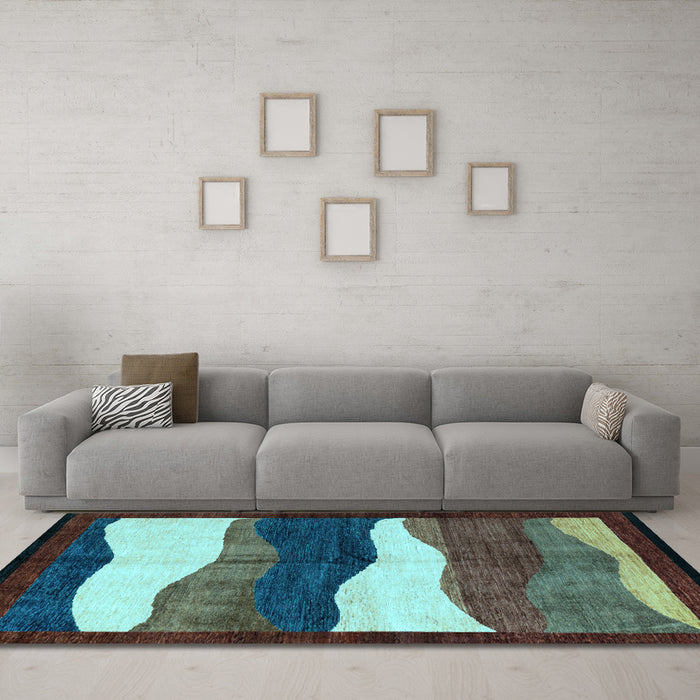 Machine Washable Oriental Light Blue Modern Rug in a Living Room, wshabs4202lblu