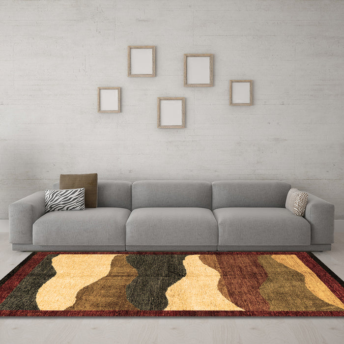 Machine Washable Oriental Brown Modern Rug in a Living Room,, wshabs4202brn