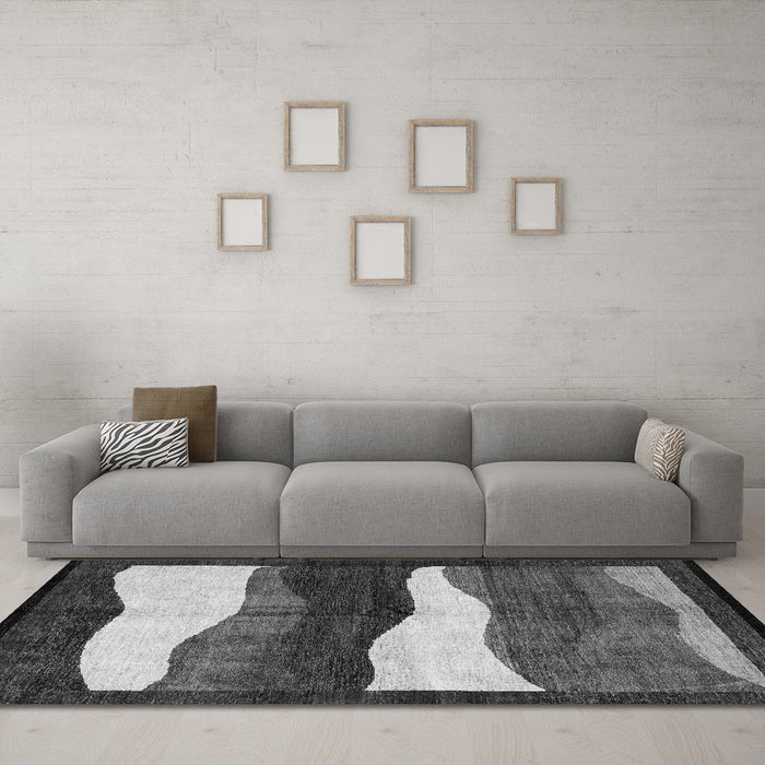 Machine Washable Oriental Gray Modern Rug in a Living Room,, wshabs4202gry
