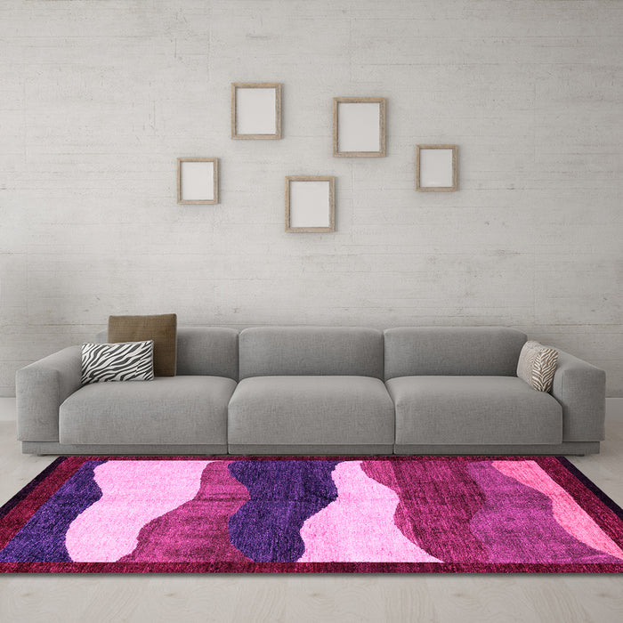 Machine Washable Oriental Pink Modern Rug in a Living Room, wshabs4202pnk