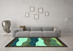 Machine Washable Oriental Turquoise Modern Area Rugs in a Living Room,, wshabs4202turq