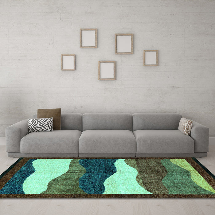 Machine Washable Oriental Turquoise Modern Area Rugs in a Living Room,, wshabs4202turq