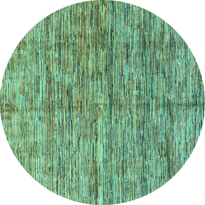 Round Machine Washable Oriental Turquoise Modern Area Rugs, wshabs4203turq