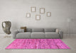 Machine Washable Oriental Pink Modern Rug in a Living Room, wshabs4203pnk