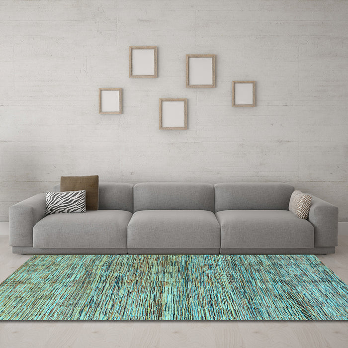 Machine Washable Oriental Light Blue Modern Rug in a Living Room, wshabs4203lblu