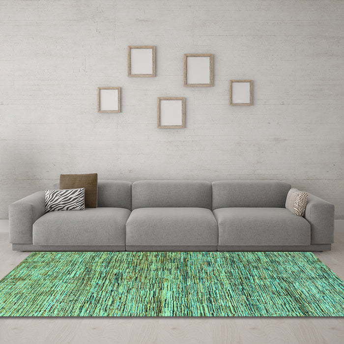 Machine Washable Oriental Turquoise Modern Area Rugs in a Living Room,, wshabs4203turq