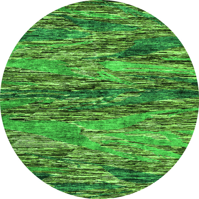 Round Machine Washable Oriental Green Modern Area Rugs, wshabs4204grn