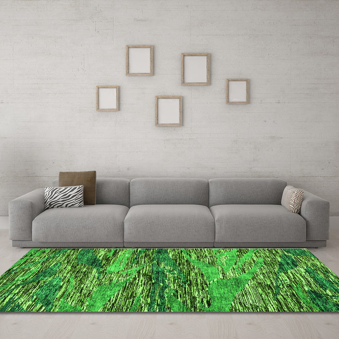 Machine Washable Oriental Green Modern Area Rugs in a Living Room,, wshabs4204grn