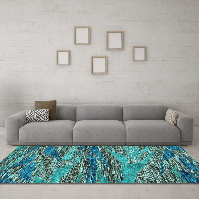 Machine Washable Oriental Light Blue Modern Rug in a Living Room, wshabs4204lblu