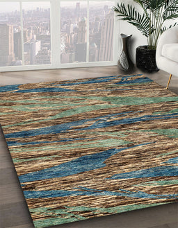 Machine Washable Abstract Milk Chocolate Brown Rug in a Family Room, wshabs4204