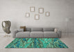 Machine Washable Oriental Turquoise Modern Area Rugs in a Living Room,, wshabs4204turq