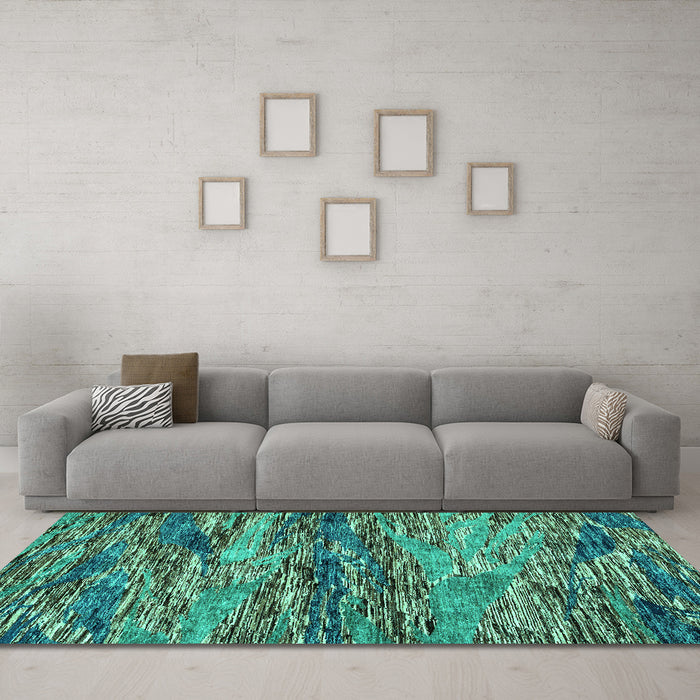 Machine Washable Oriental Turquoise Modern Area Rugs in a Living Room,, wshabs4204turq