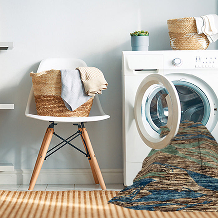 Machine Washable Abstract Milk Chocolate Brown Rug in a Washing Machine, wshabs4204