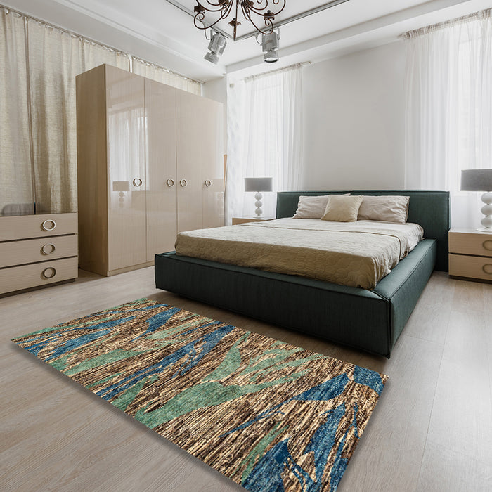 Machine Washable Abstract Milk Chocolate Brown Rug in a Bedroom, wshabs4204