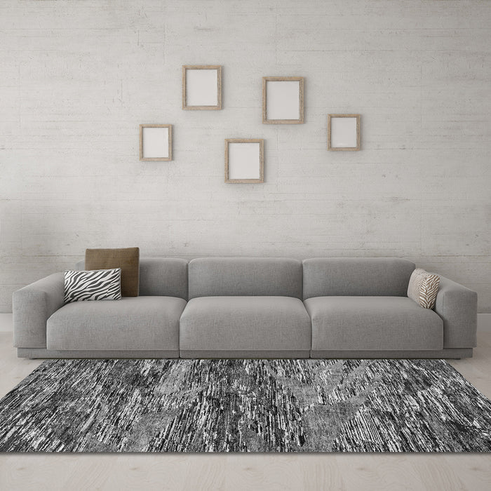 Machine Washable Oriental Gray Modern Rug in a Living Room,, wshabs4204gry