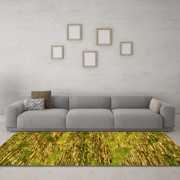 Machine Washable Oriental Yellow Modern Rug in a Living Room, wshabs4204yw