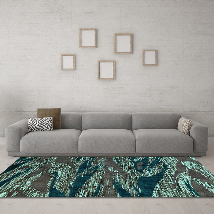 Machine Washable Oriental Light Blue Modern Rug in a Living Room, wshabs4205lblu