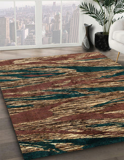 Machine Washable Abstract Night Red Rug in a Family Room, wshabs4205