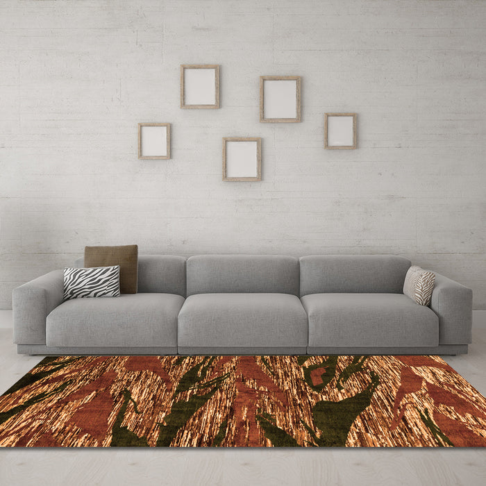 Machine Washable Oriental Orange Modern Area Rugs in a Living Room, wshabs4205org