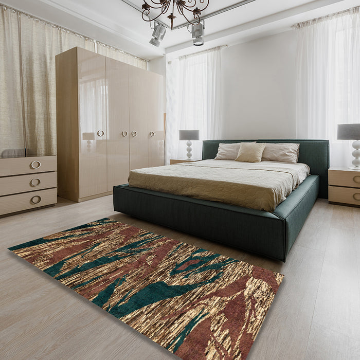Abstract Red Oriental Rug in a Bedroom, abs4205