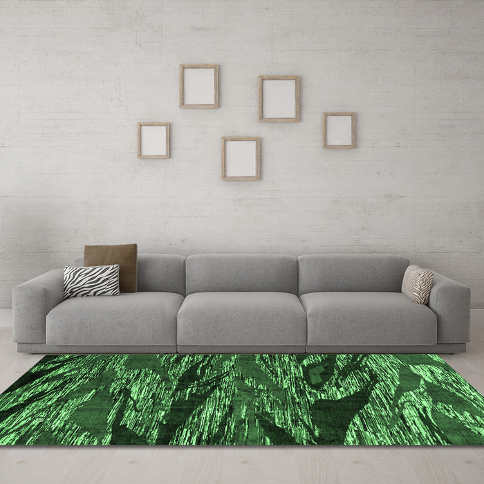 Machine Washable Oriental Emerald Green Modern Area Rugs in a Living Room,, wshabs4205emgrn