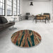 Round Abstract Red Oriental Rug in a Office, abs4205