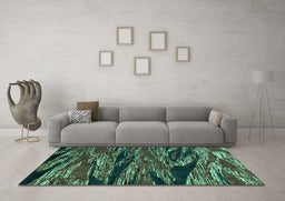 Machine Washable Oriental Turquoise Modern Area Rugs in a Living Room,, wshabs4205turq