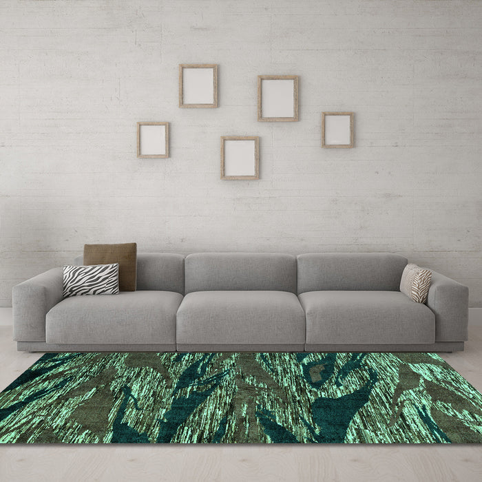 Machine Washable Oriental Turquoise Modern Area Rugs in a Living Room,, wshabs4205turq