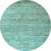 Round Oriental Light Blue Modern Rug, abs4206lblu